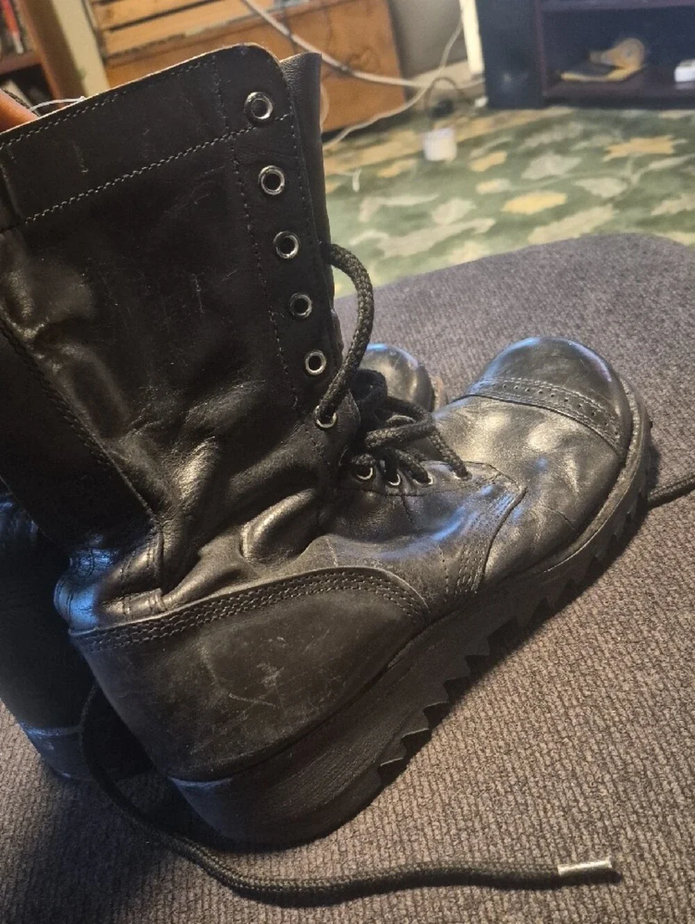 Men's Black Leather Lace-Up Work Boots